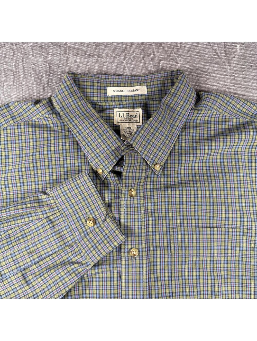 L.L. Bean Shirt Men's XXL Green Wrinkle Resistant Cotton